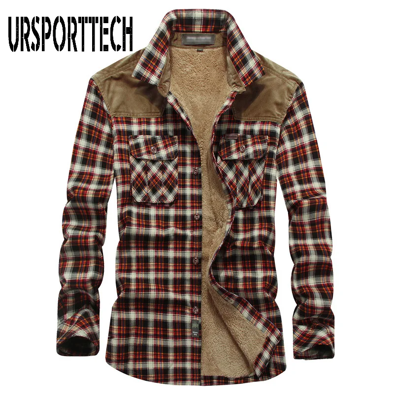 Рубашка Мужская Утепленная зимняя Классическая рубашка в клетку с длинным