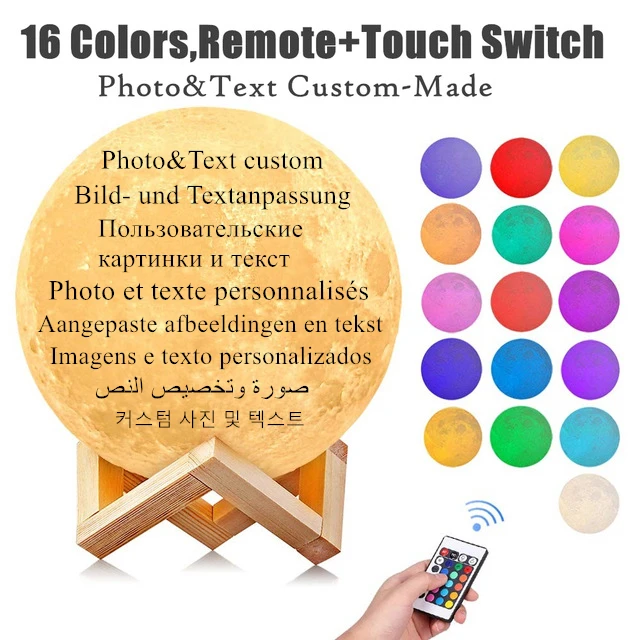 16 colors Remote Фото индивидуальная 3D печать Лунная лампа Изменение цвета лунный USB Перезаряжаемый ночник сенсорный/дистанционный 2/16 цветов лунный свет - Испускаемый цвет: 16 colors Remote