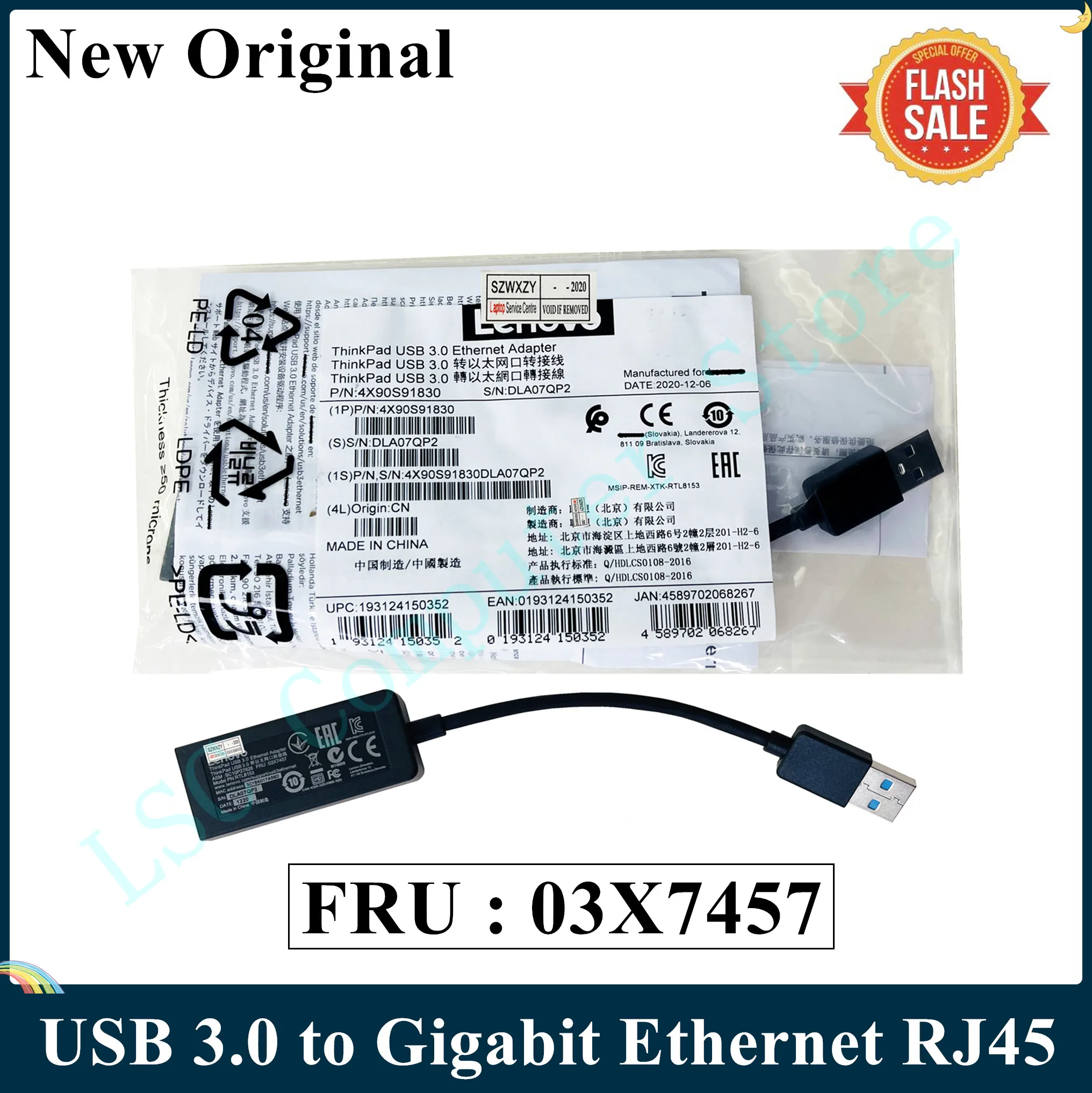 LSC новый оригинальный для Lenovo USB 3 0 к Gigabit Ethernet RJ45 преобразователь 03X7457 4X90S91830 RTL8153