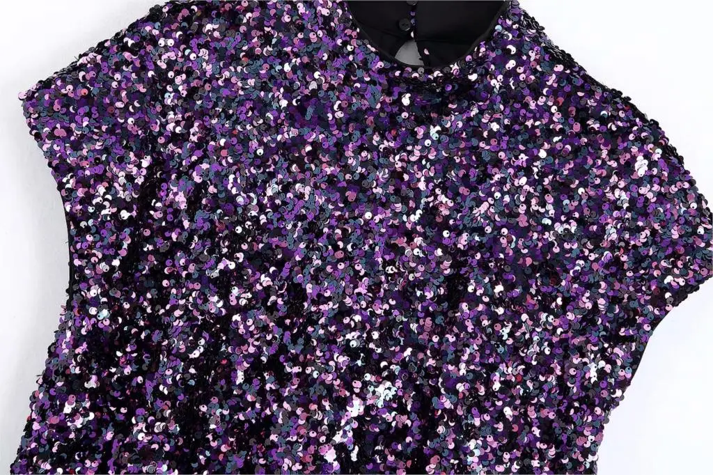 Новое Фиолетовое Женское платье с коротким рукавом блестками прямое