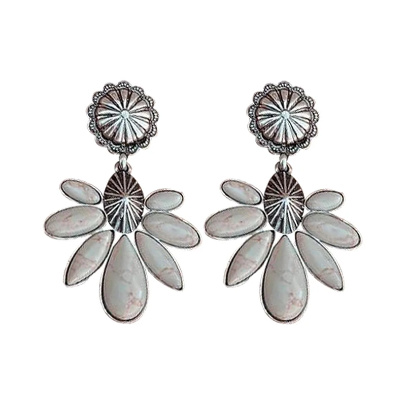 

Turquoise White Buffalo Floral Earring, Western, Country, Southern, Cowboy, Cowgirl, Gift, Women's Summer Boho Style JL30F