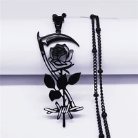 new fashion goth sickle rose stainless steel charm necklaces for women black color necklaces jewelry colier femme n4420s02