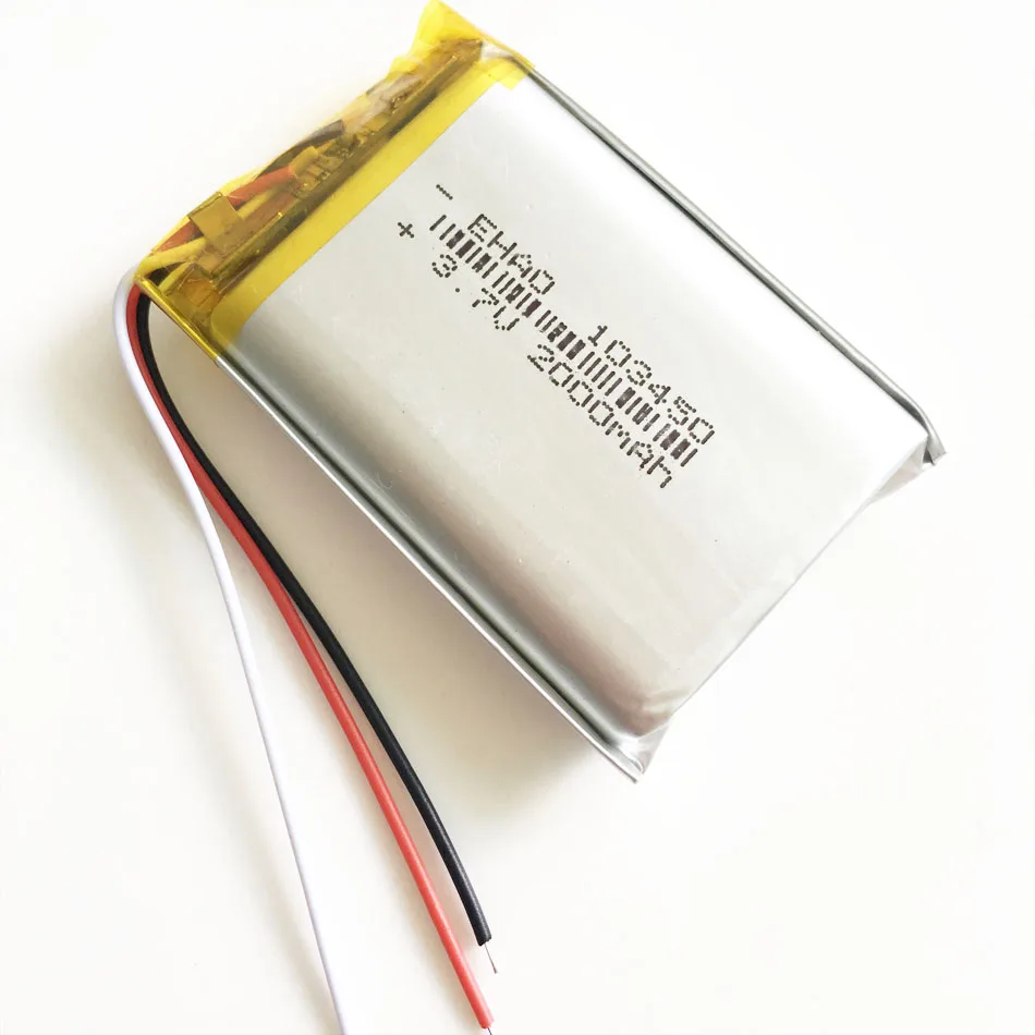 Лот 10 шт 2000mAh 3,7 V литий-полимерная LiPo аккумуляторная батарея 3 провода 103450 для Mp3 DVD PAD камера PSP gps ноутбук планшет ПК