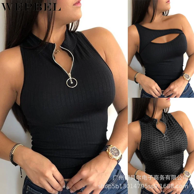 

WEPBEL Women Elegant Skinny Zipper Vest Top Shirt Ladies Sexy Sleeveless Corset Slim Fit T-shirt