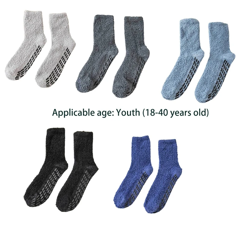 Y166 Men Women Winter Cozy Fuzzy Slipper Socks Simple Solid Color Non Slip Grip Warm Fluffy Plush Hospital Lounge Floor Sleeping images - 6