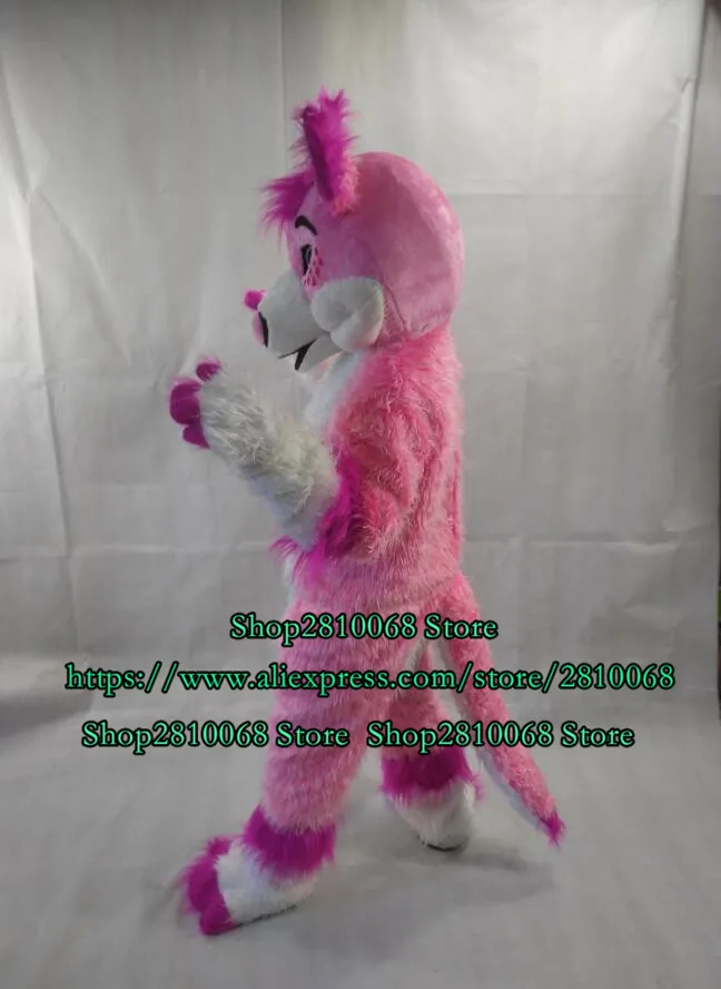 Розовый длинный пушистый костюм хаски лиса волк талисман для взрослых