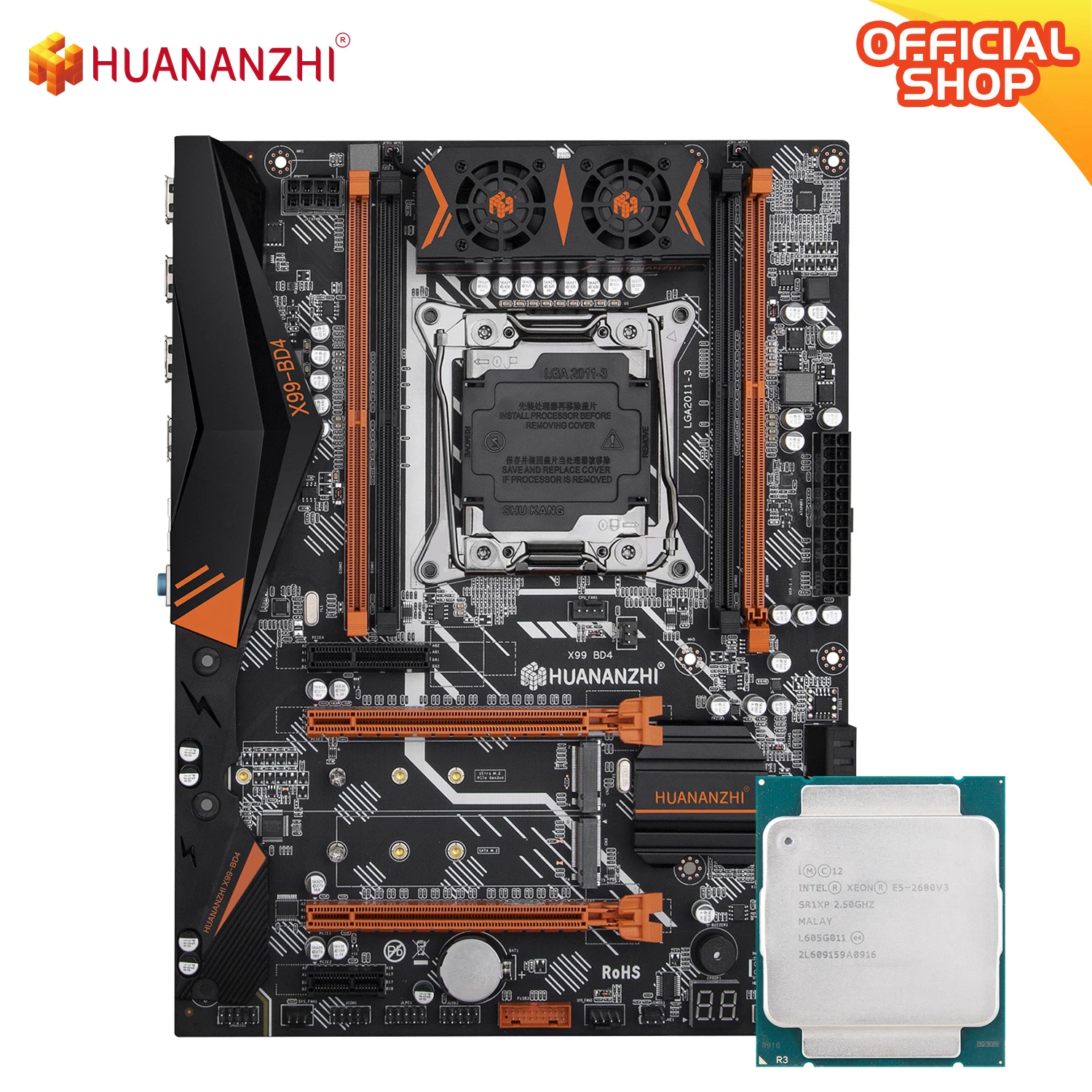 HUANANZHI X99 BD4 X99 Motherboard with Intel XEON E5 2680 v3 LGA2011-3 DDR4 RECC/NON memory combo kit set NVME NGFF SATA USB 3.0