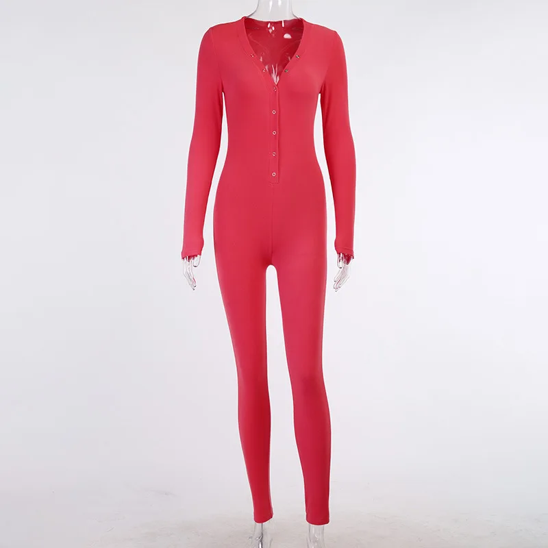 

Letter Embroidery Jumpsuit Sexy Pijamas Open Butt Long Sleeve V-Neck Adults Stretchy Jumpsuits with Butt Flap Sleepwear