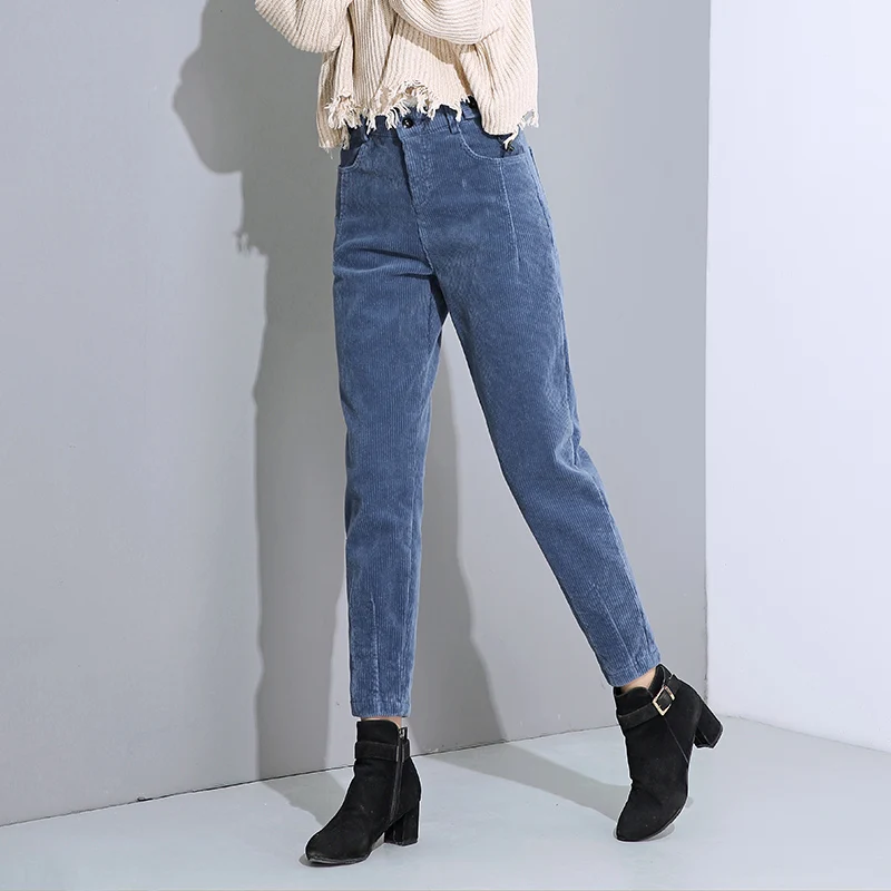 Женские вельветовые брюки женские свободные до щиколотки весна осень высокая