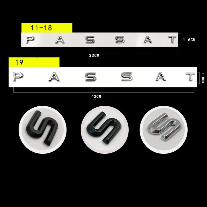 Letras de fuente 3D para coche, emblema para PASSAT, reacondicionamiento, logotipo del maletero medio, para VW pegatina, cromo, mate, negro brillante