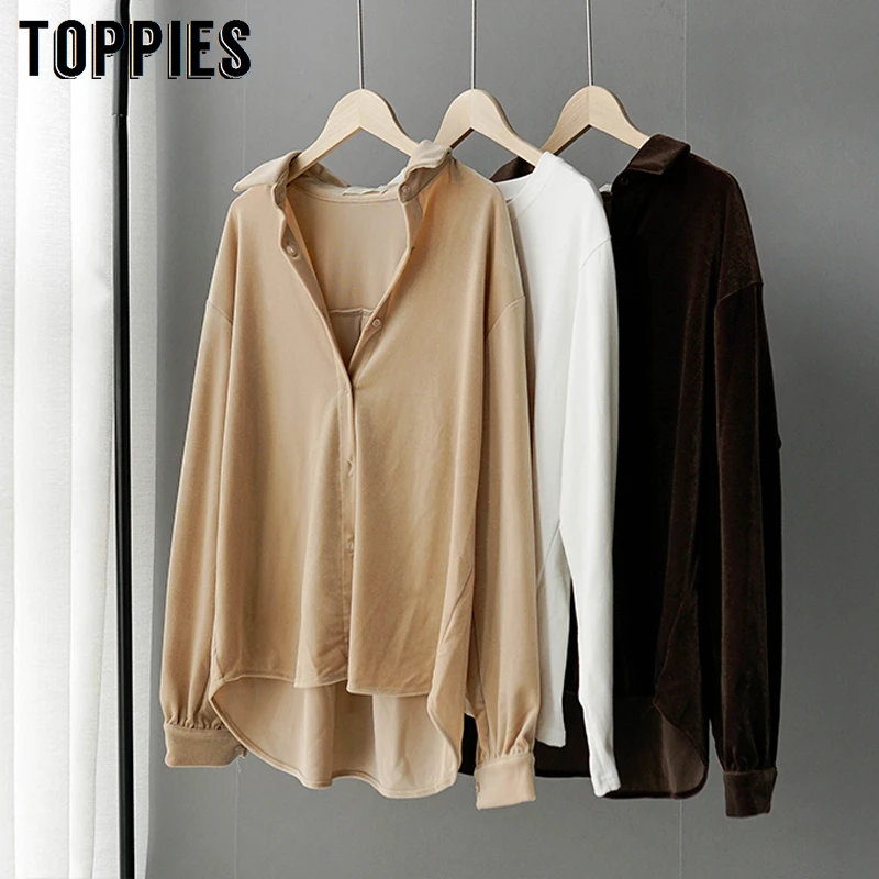 Винтажный бархатный топ женские рубашки с длинным рукавом корейская мода топы большого размера в стиле