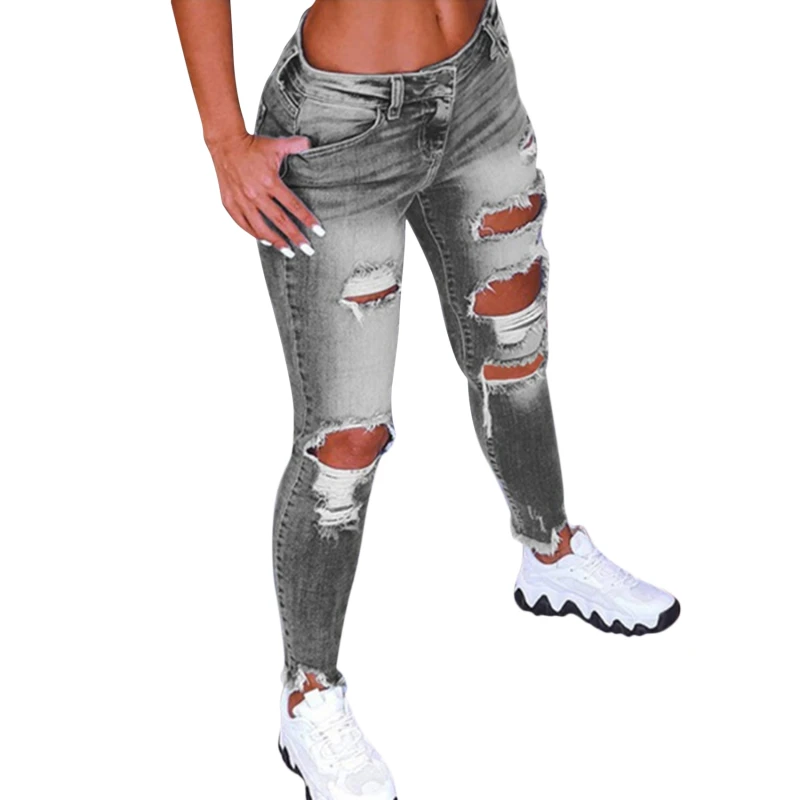 

2021 Sexy Drawstring Jeans Women's Ripped Stretch Jeans Slim High Waist Ladies Plus Size Pencil Pants