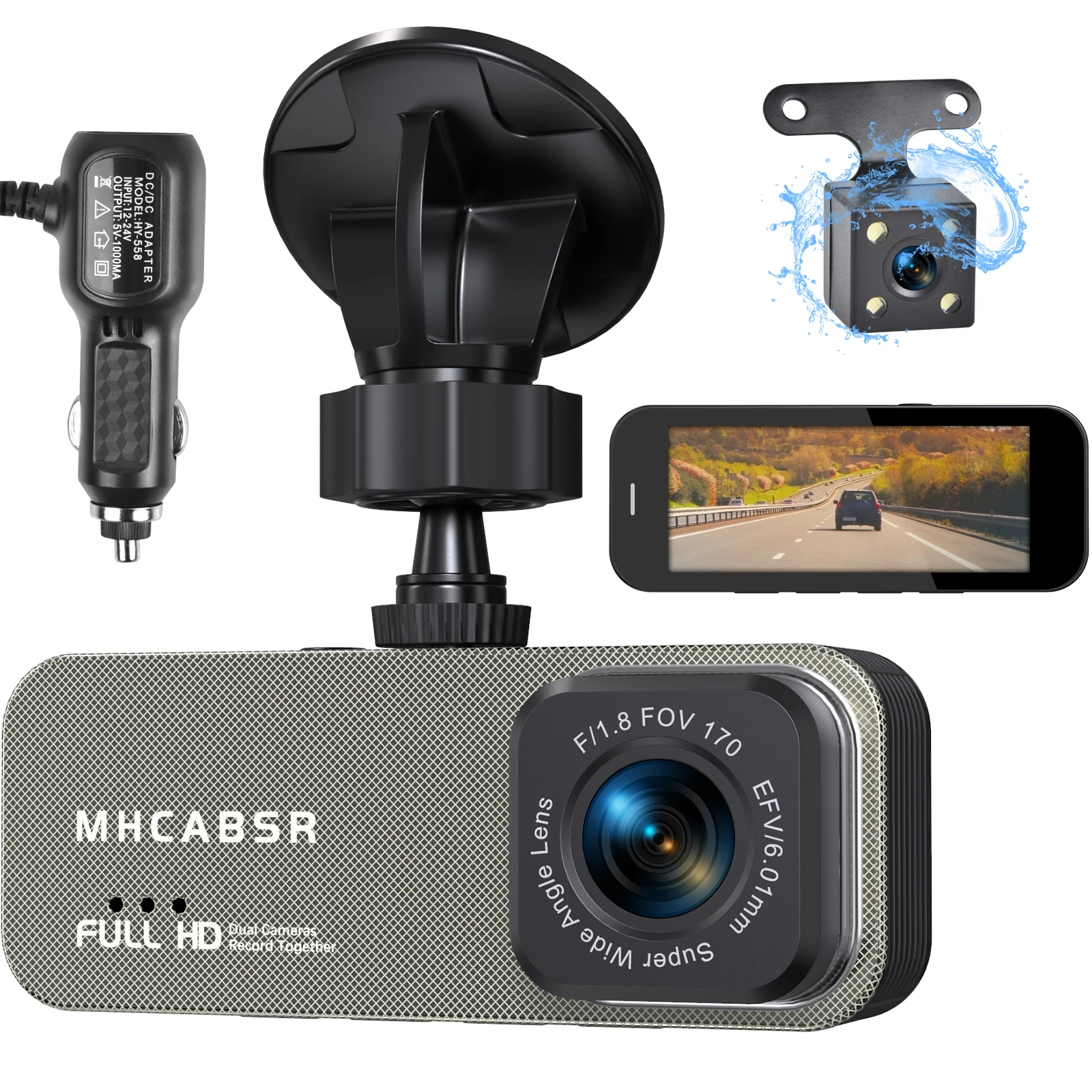 Автомобильный видеорегистратор MHCABSR камера 2K и 1080P с углом обзора 170 ° регистратор