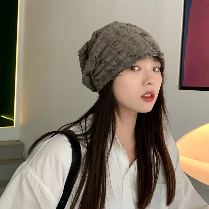 

Medieval Worn Out Beanie Unisex Fashionable Knitted Hats 2021 Winter Japanese Warm Women All-match Pile of Turban Hats for Men