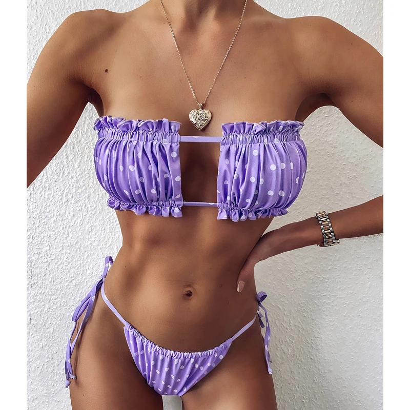 Комплект бикини с леопардовым принтом Топ бандо купальник женский открытой