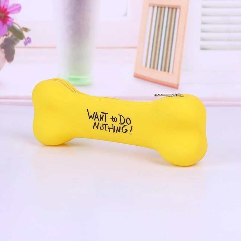 Cute Bone Shape Pencil Bag Creative Pen Storage Case Candy Color School Supplies Stationery Box images - 6