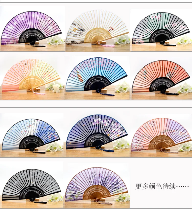 

Vintage Style Silk Folding Fan Chinese Japanese Pattern Art Craft Gift Home Decoration Ornaments Dance Hand Fan