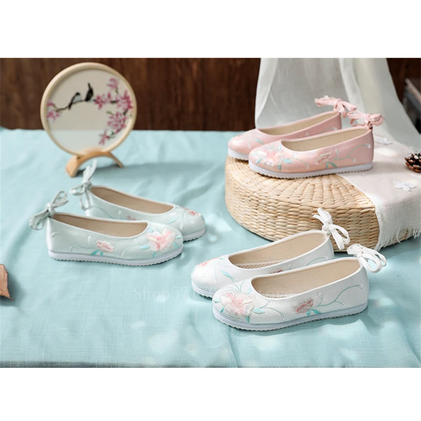 Традиционная китайская женская обувь для танцев Hanfu свадебные туфли с цветочной