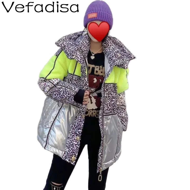 

Vefadisa Fashion Leopard Print Zipper Jacket 2021 Winter New White Duck Down Thick Warm Hooded Down Jacket Women TT989