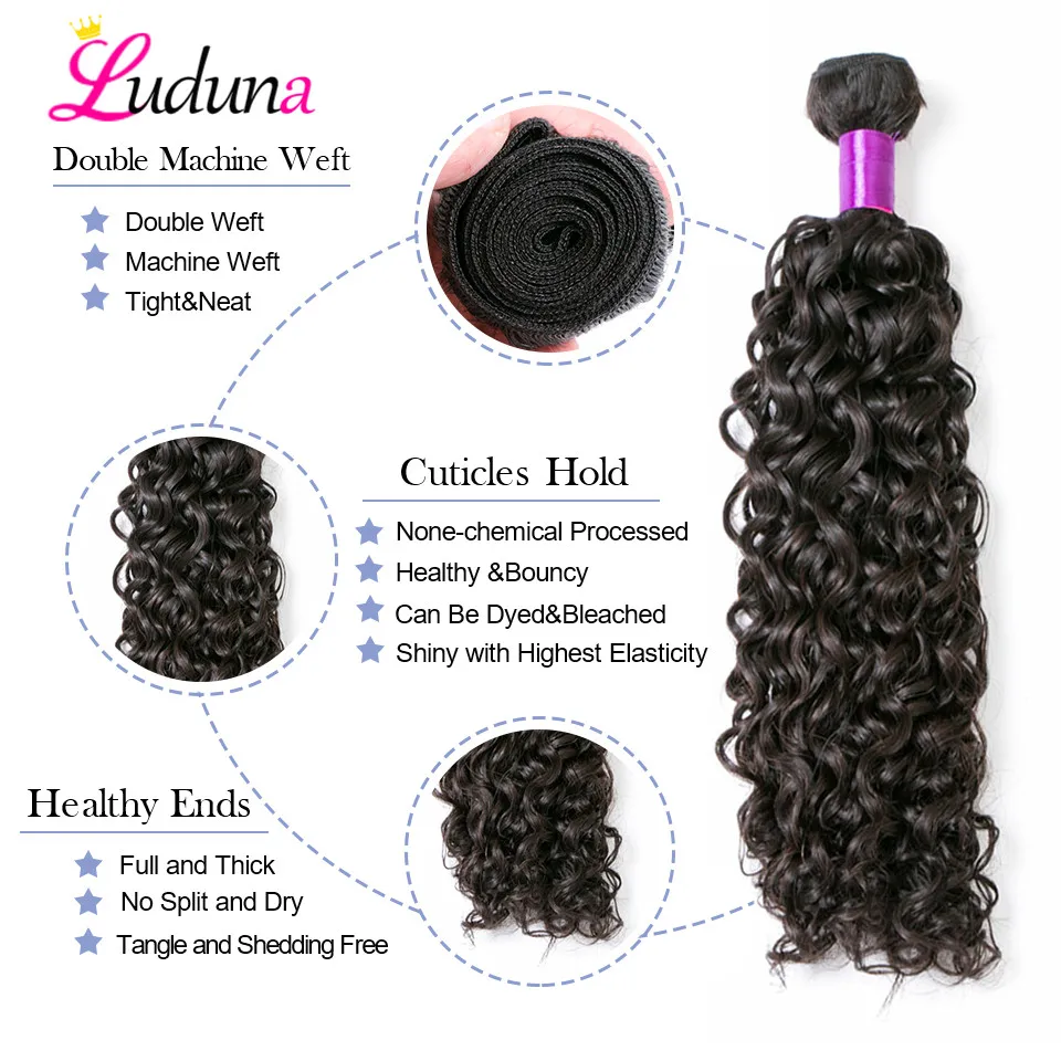 Luduna пучки волнистых волос с закрытием бразильские Remy человеческие волосы 3 пучка