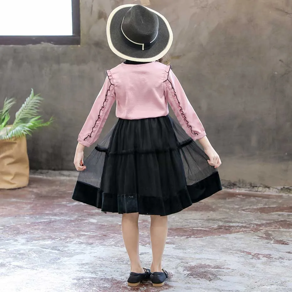 Детская одежда блузка + сетчатая юбка комплект одежды из 2 предметов для девочек в