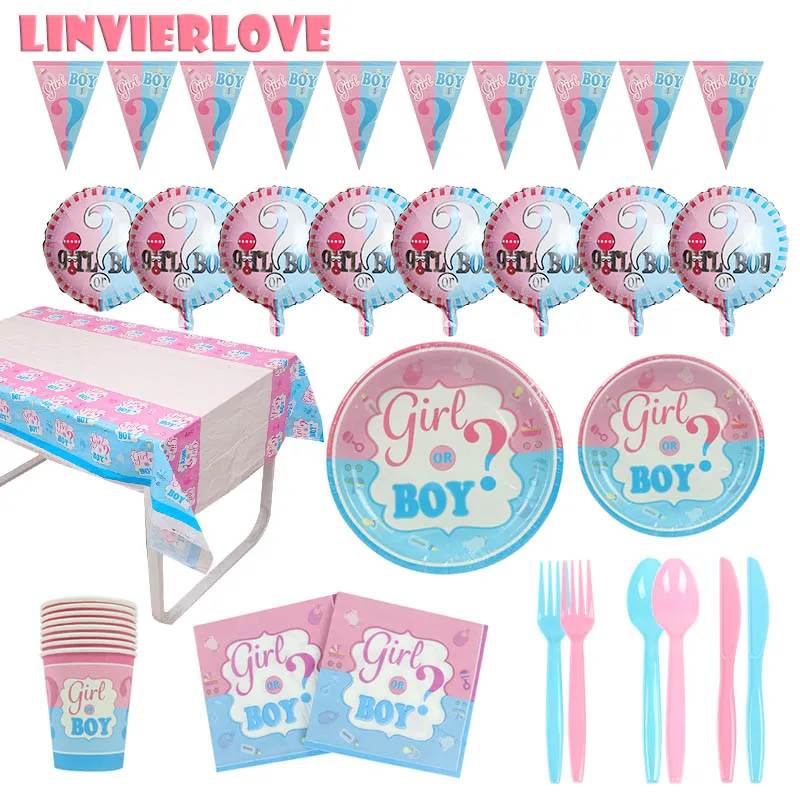 LINVIERLOVE набор одноразовой посуды для девочек и мальчиков розовый синий | Дом сад