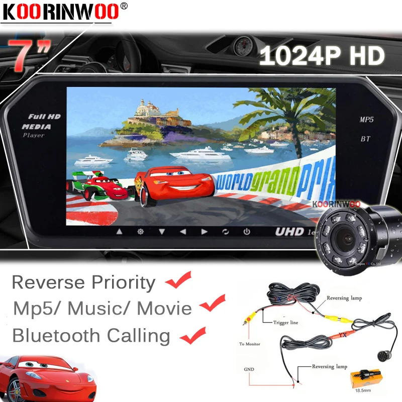 HD 7 дюймовый дисплей 1024*600 автомобильный монитор зеркала Bluetooth MP5 со слотом USB/SD