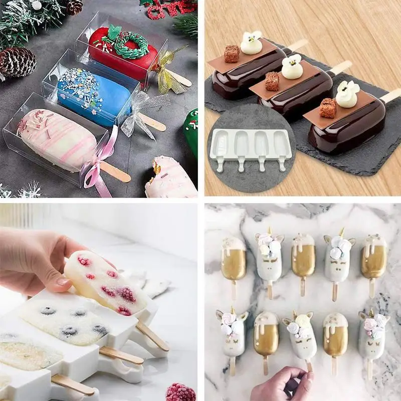 

8 /4 Grid Ice Cream Mold Makers Silicone Thick material DIY Molds Ice Cube Moulds Dessert Molds Tray With Popsicle Supplies Tool