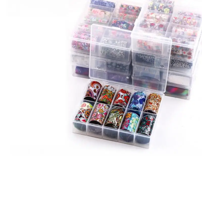 10 сетки Пластик ногтей Фольга коробка хранение для принадлежностей дизайна