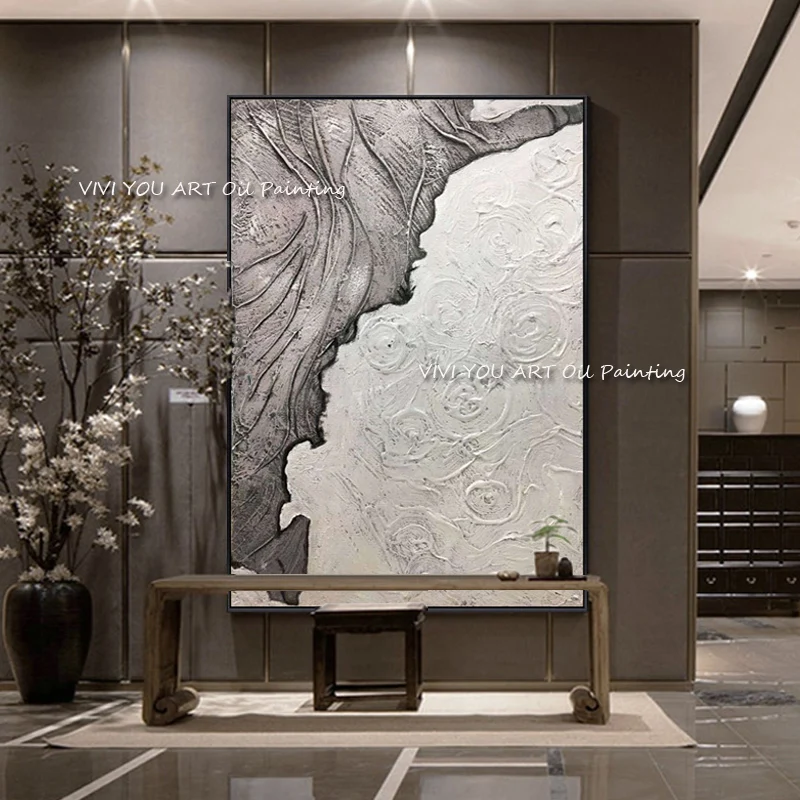 

Original Abstract Art Grey Oil Painting 100% Handmade Posters Large Wall Art Canvas Pictures for Living Room Home Decoration