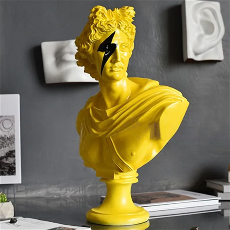 

European Style Modern Black Lightning Greek Mythology Figures Statue Apollo Bust Resin Art&Craft Home Decor A1739