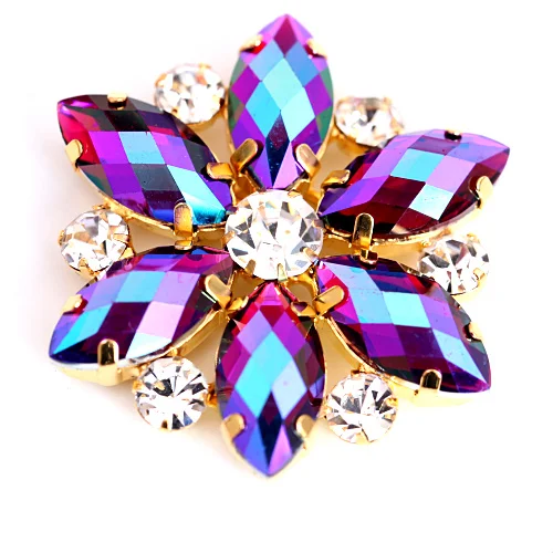 Dark-amethyst AB Круглые стразы с кристаллами AB Navette 3,5x3,5 см, 1 шт., Золотая основа, стразы для свадебного платья B0988 - Цвет: Dark-amethyst AB