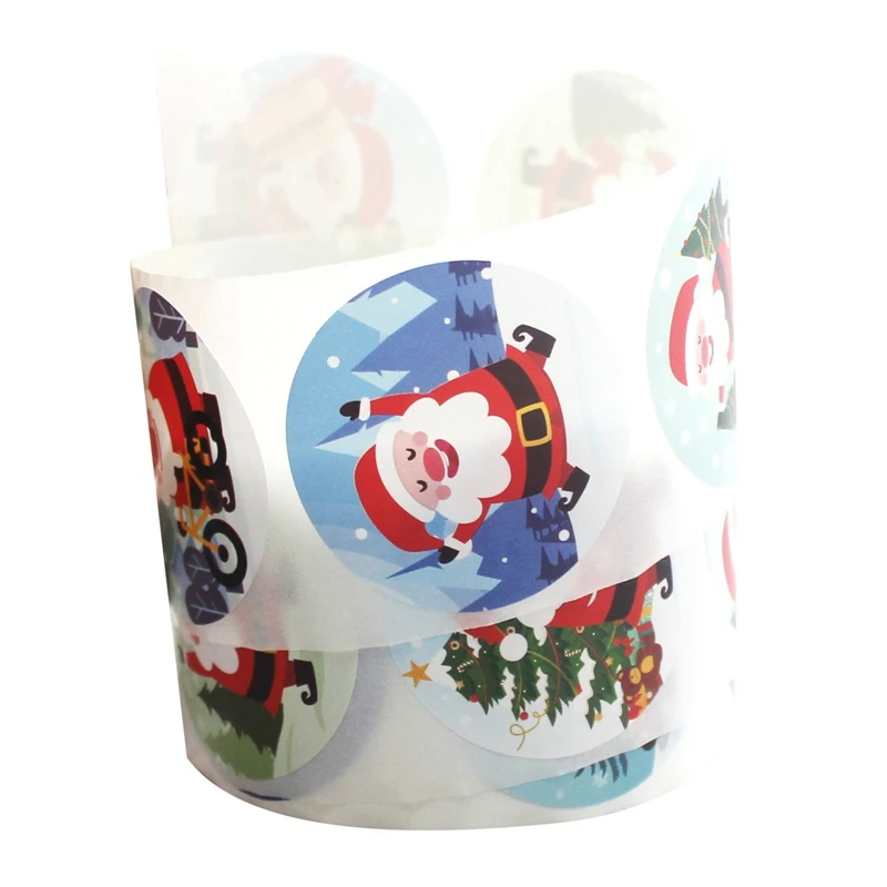 

500 шт./рулон, рождественские наклейки с принтом Санта-Клауса