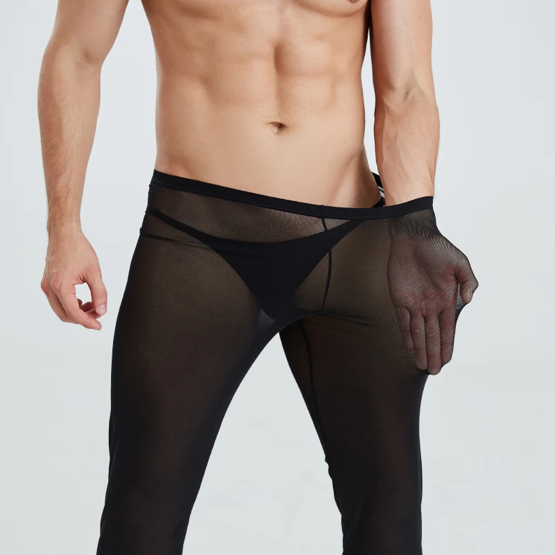 Мужские прозрачные дышащие леггинсы AIIOU черные ультратонкие длинные брюки