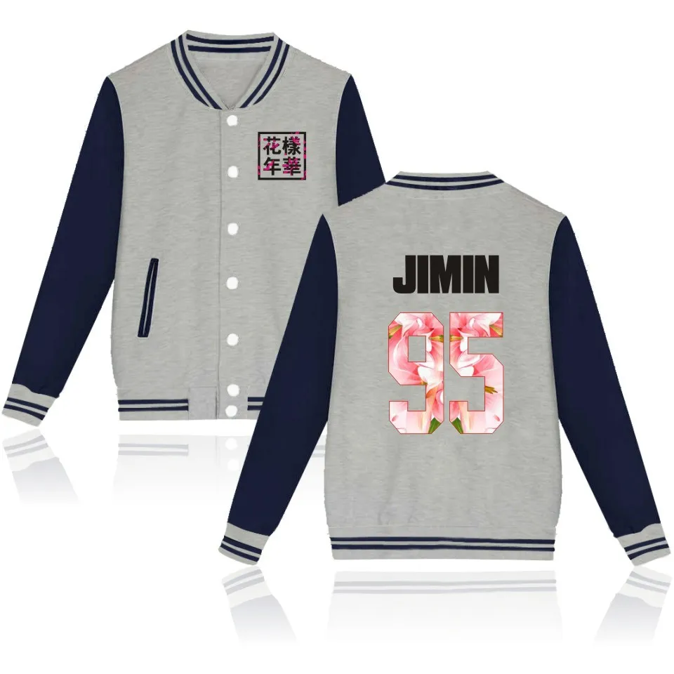 Детская бейсбольная куртка для Для женщин Bangtan Boys альбом с цветочным и буквенным принтом; принт вентиляторы поддерживающий спортивный свитер Кей-поп Харадзюку, спортивная одежда, одежда