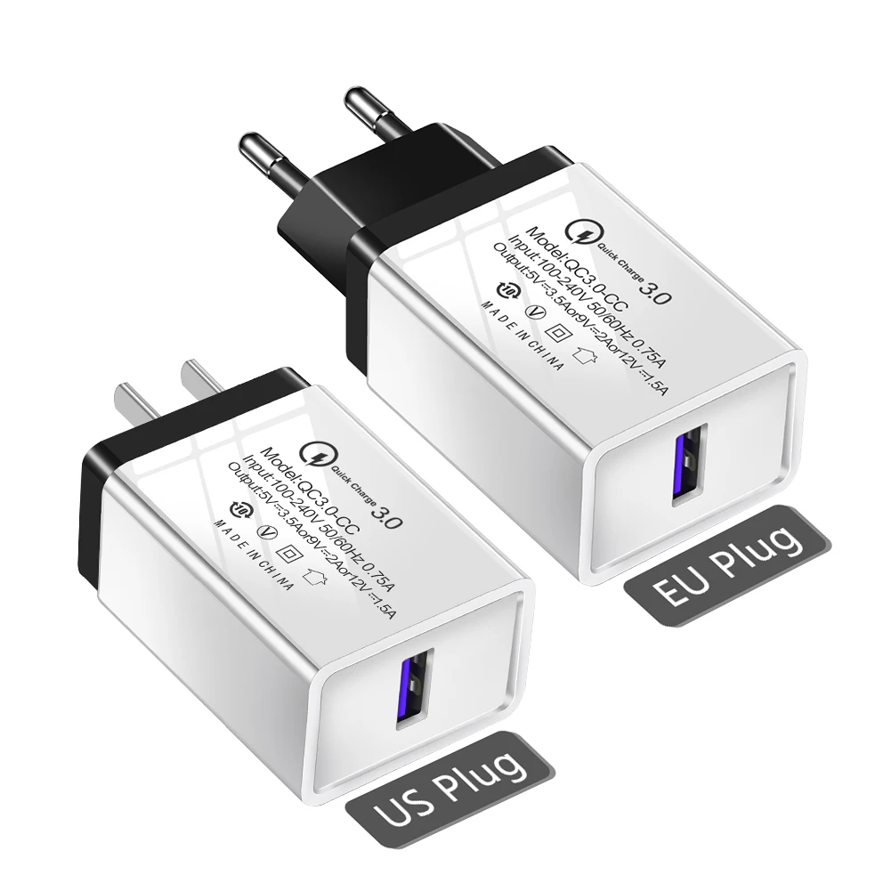 ЕС/США Быстрая зарядка 3,0 одно USB зарядное устройство Быстрая зарядка мобильного телефона зарядное устройство для xiaomi a3 mi 9 redmi note 7 samsung galaxy s9