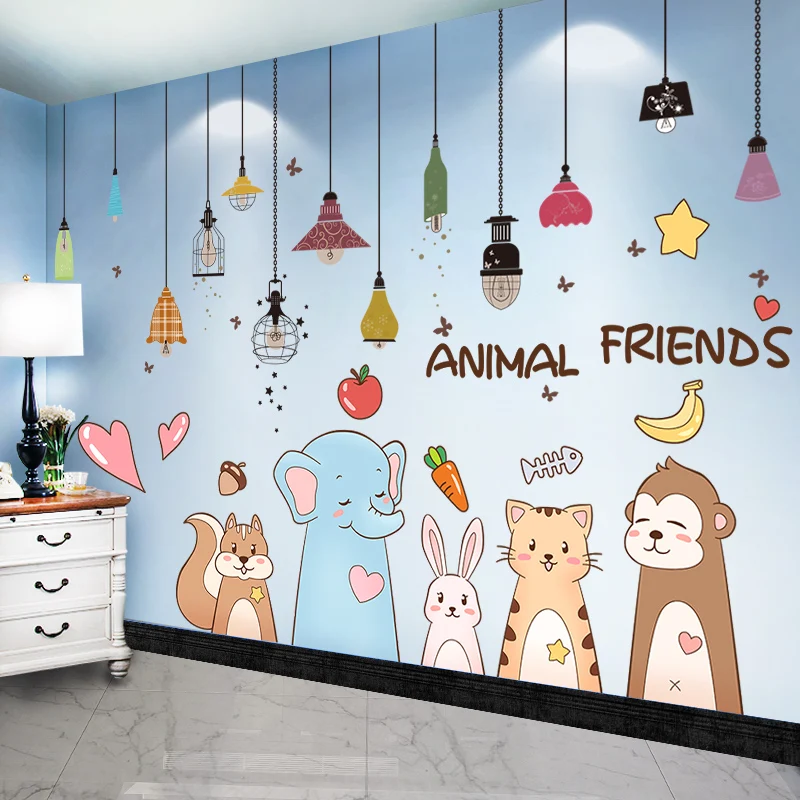 

[shijuekongjian] Cartoon Animals Wall Stickers DIY Chandeliers Lights Mural Decals for Kids Rooms Baby Bedroom House Decoration