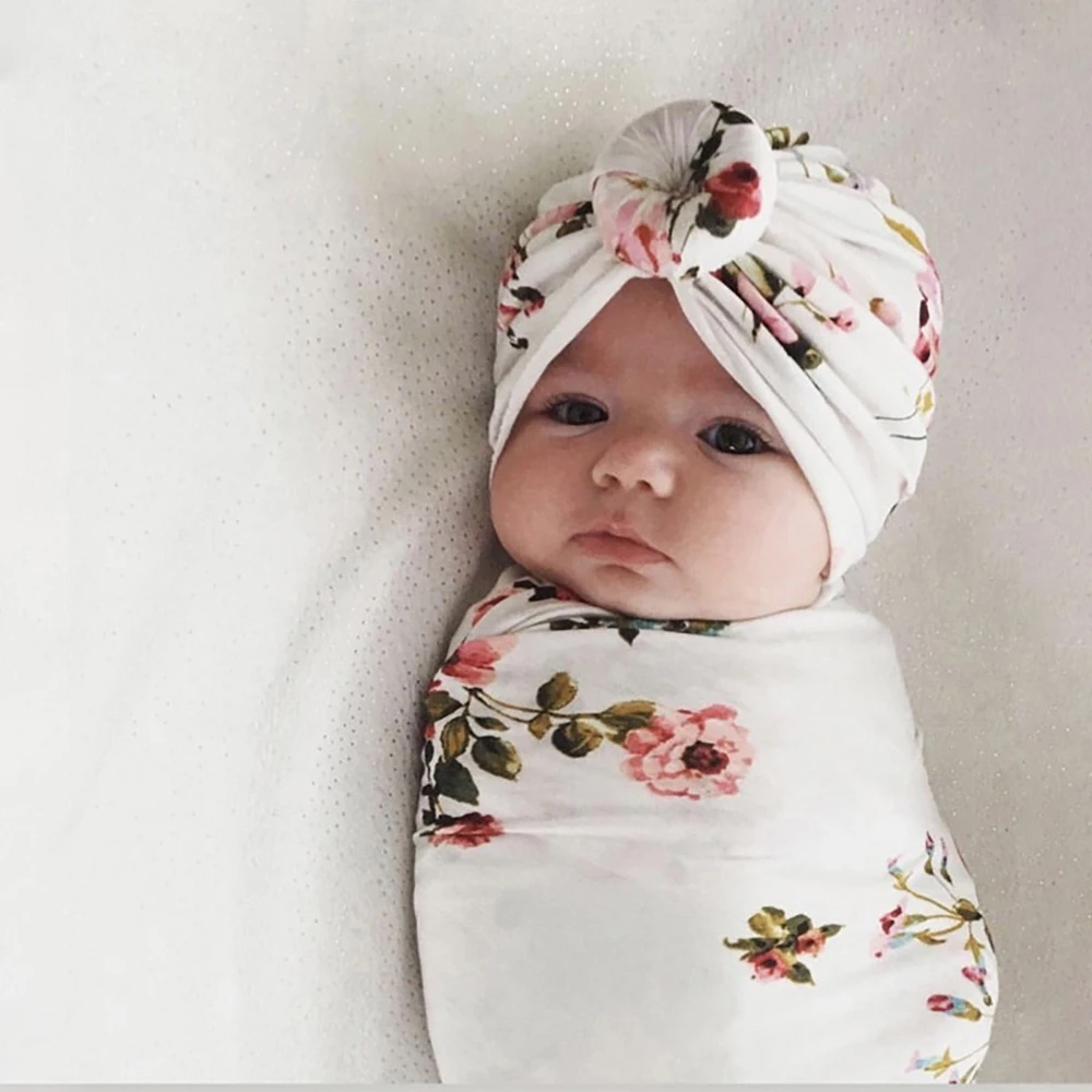 PatPat повторяющиеся пеленки с цветами одеяло и повязка на голову хлопок печатных