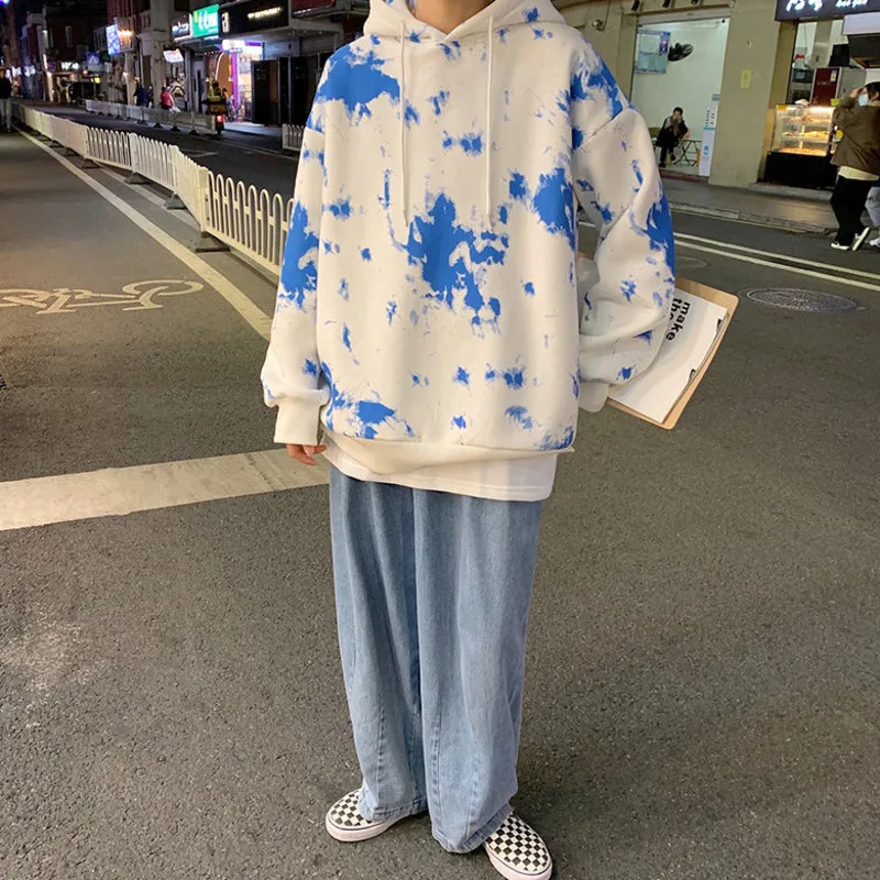 

Хип-хоп тай-дай толстовки для мужчин, модная повседневная одежда с капюшоном и Толстовка для мужчин Уличная корейский Свободный пуловер Тол...