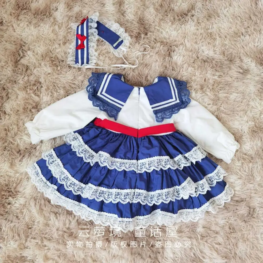 

vintage Spanish lolita sailor collar princess dress for kids autumn lace stitching bow ball gown party dress