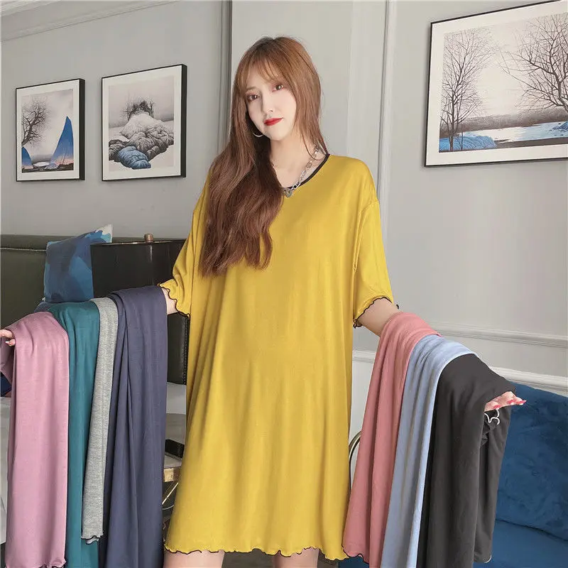 

Modal Nightdress Summer New Women Sleepwear Nightgown Sexy Round Neck Sleep Dress Nightwear Loose Casual Bathrobe Home Clothes
