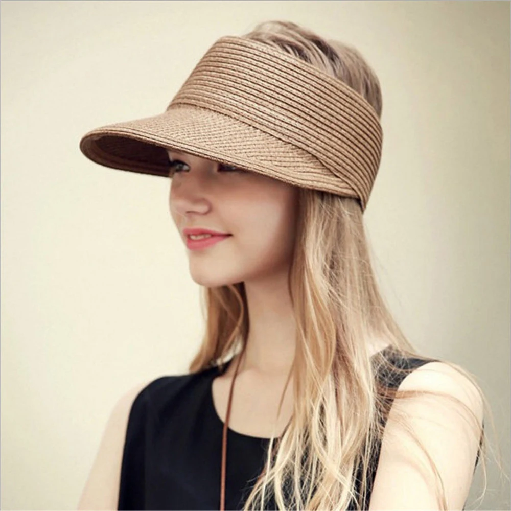 2021 Women's Summer Hat Foldable Portable Beach Straw Cap Sun Visors Protection Outdoor Sport Fishing Wide Brim Female | Аксессуары