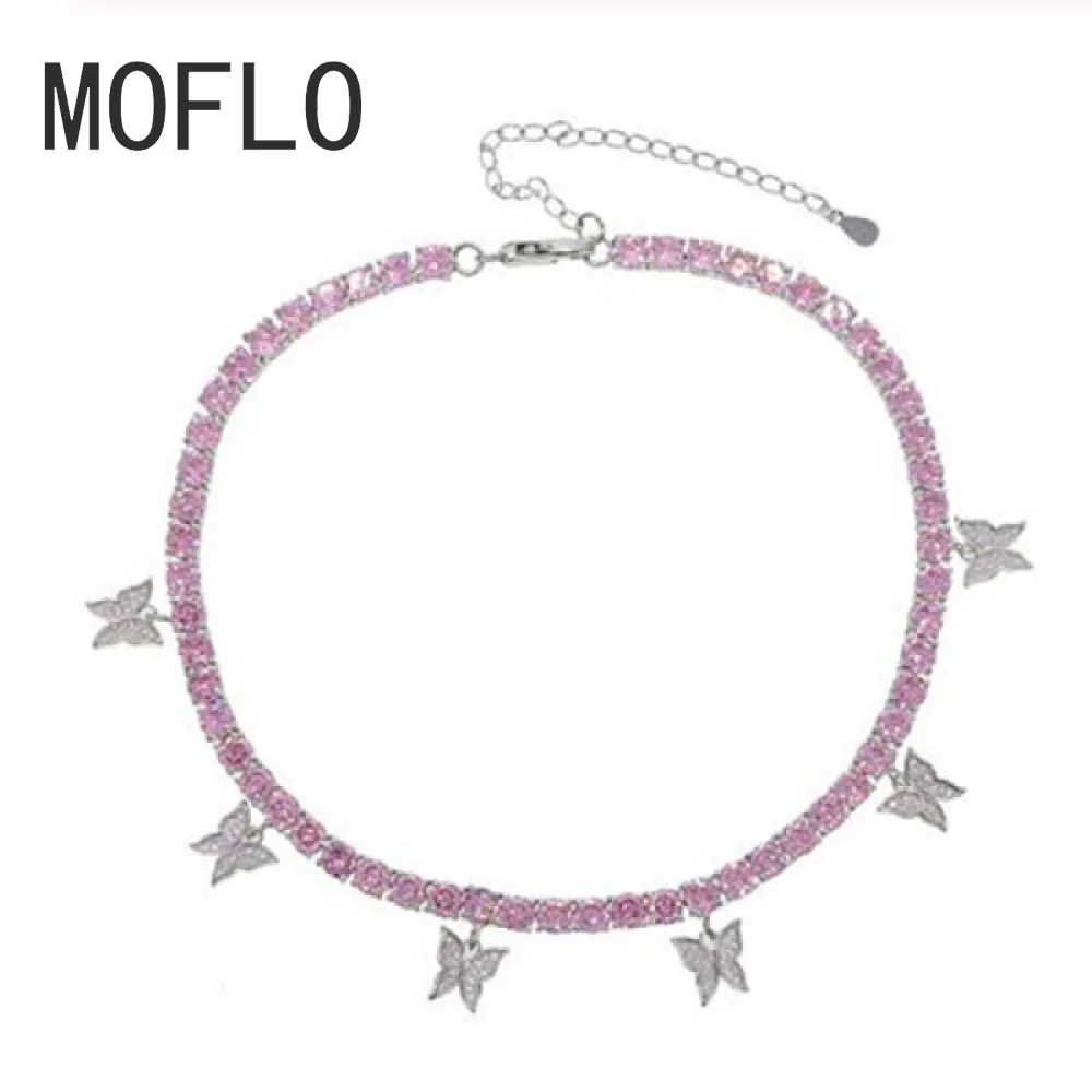 

MOFLO Iced Out Bling Стразы хип-хоп женские ювелирные изделия Сердце Стрела Cz теннисная цепочка с Cz Бабочка Шарм колье ожерелья блестящие