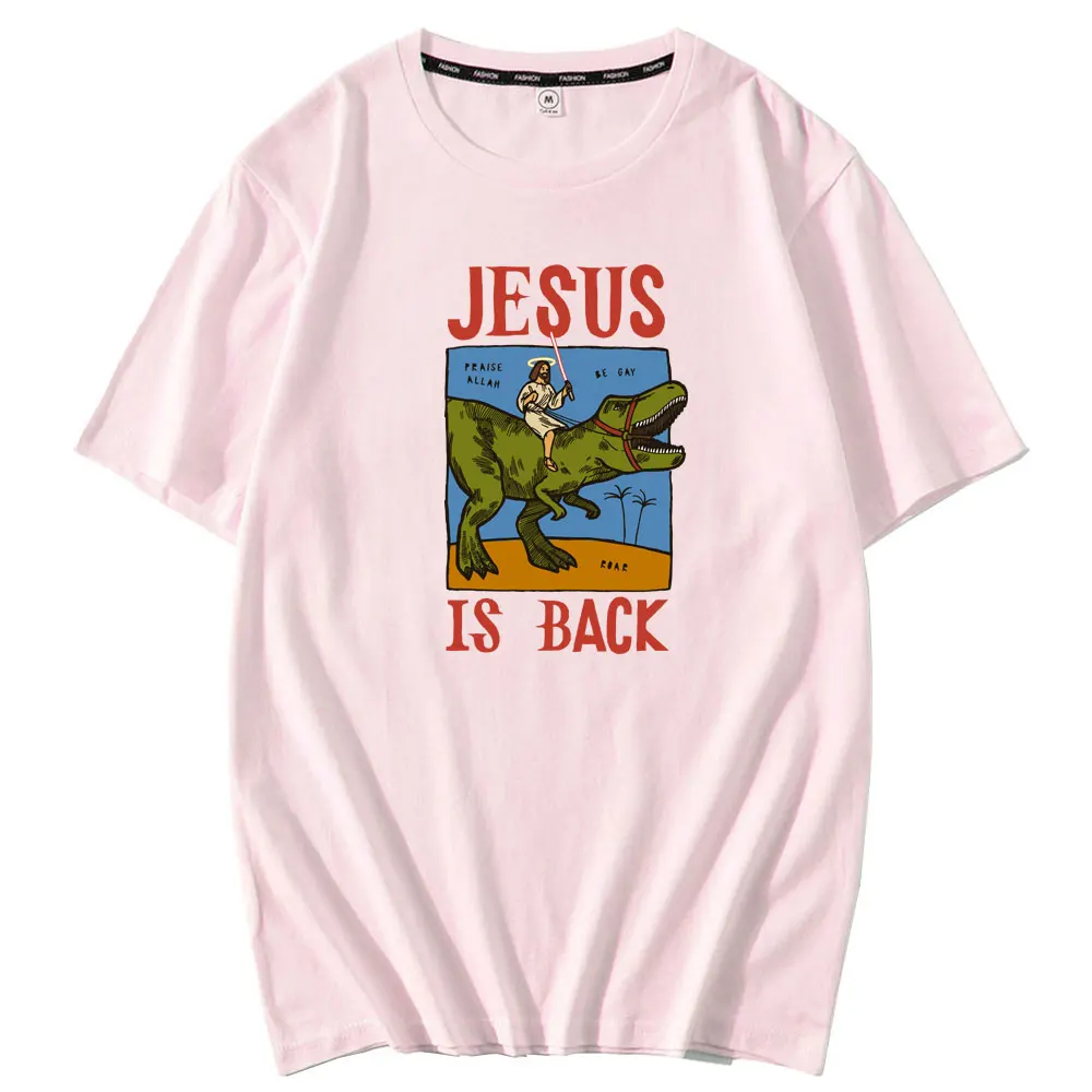 

Summer Jesus Is Back Dinosaur Print Fashion Short-sleeved T-shirts Men Women Streetwear Casual Men's T Shirt Harajuku Tee Tops