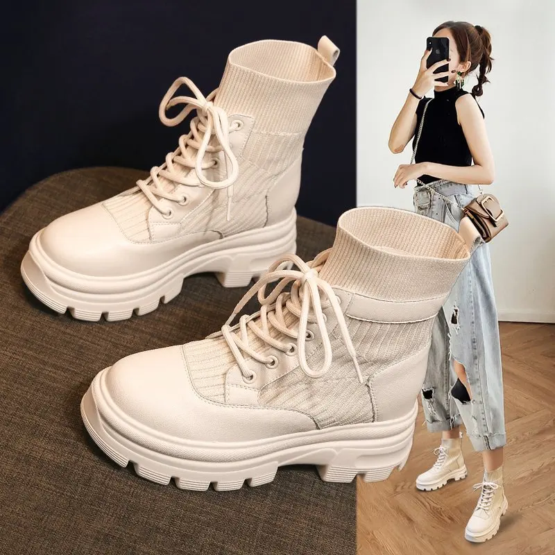 Женские армейские ботинки на платформе Нескользящие мотоциклетные шнуровке
