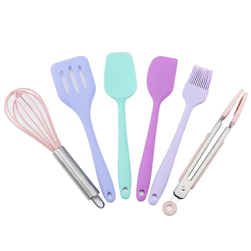 6Pc Silicon Spatula Set Baking Cooking Spatulas Cooking Tools For Kitchen Food Tongs Rubber Brush Egg Whisk Kitchen Set Supplies