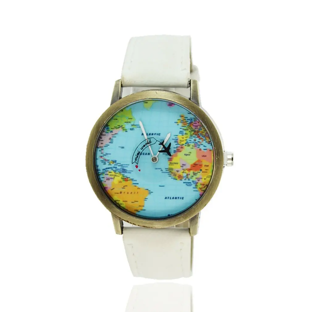 Карты мира с рисунком самолета холст ремни модный дизайн кварцевые движение для