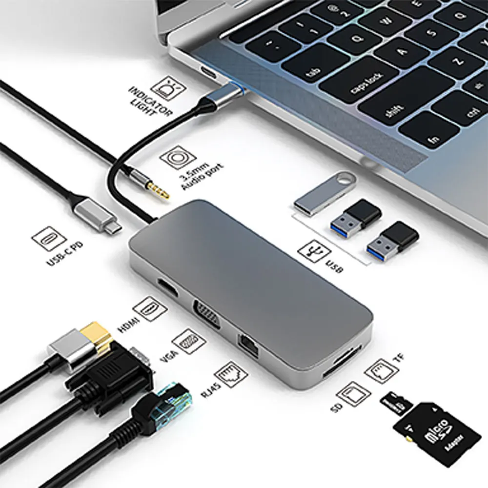 

TYPE-C Notebook Splitter USB HUB Mini Convenient Four Ports Ten Ports Efficient Transmission Strong Cool High-speed Reading