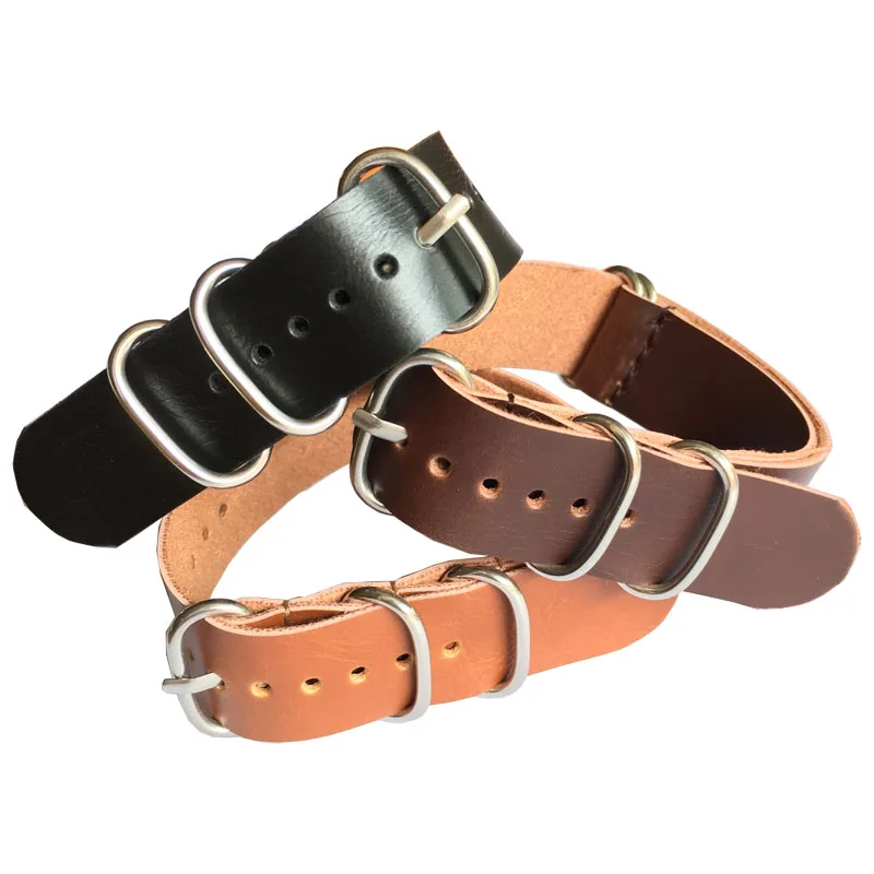 

Brown Black Purplish Red Zulu Leather NATO Straps 18mm 20mm 22mm 24mm Width Watch Band Military Stainless Steel 316 Pin Buckle