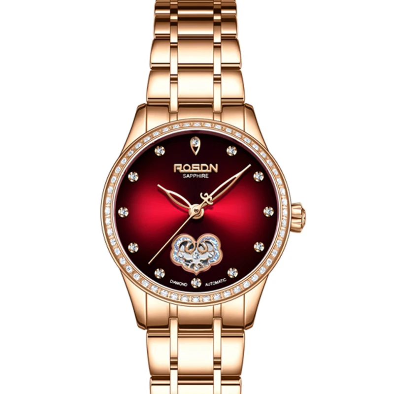 

New ROSDN Women's Watches Luxury Brand Japan Automatic Mechanical Diamond Double Skeleton Sapphire 50M Waterproor Clock R2646